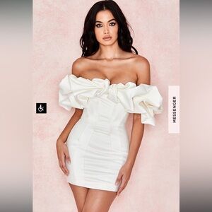 House of CB Selena IVORY SATIN RUFFLE STRAPLESS DRESS